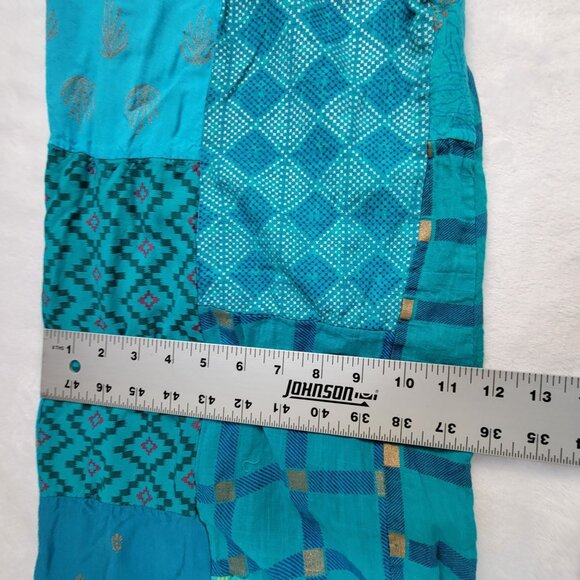 Women's Boho Patchwork Cropped Harem Pants Elastic Waist Rayon Turquoise Green - Picture 9 of 9